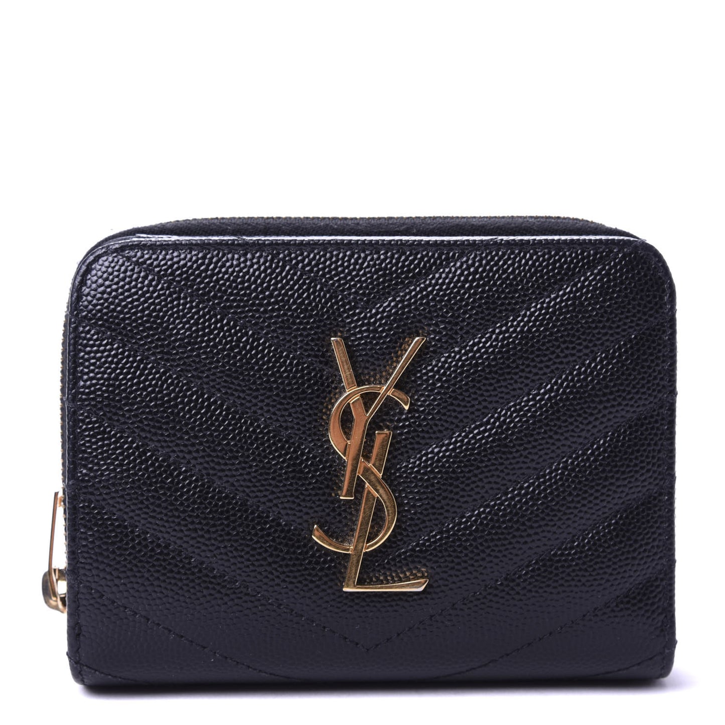 Grain De Poudre Matelasse Chevron Monogram Compact Zip Around Wallet Black