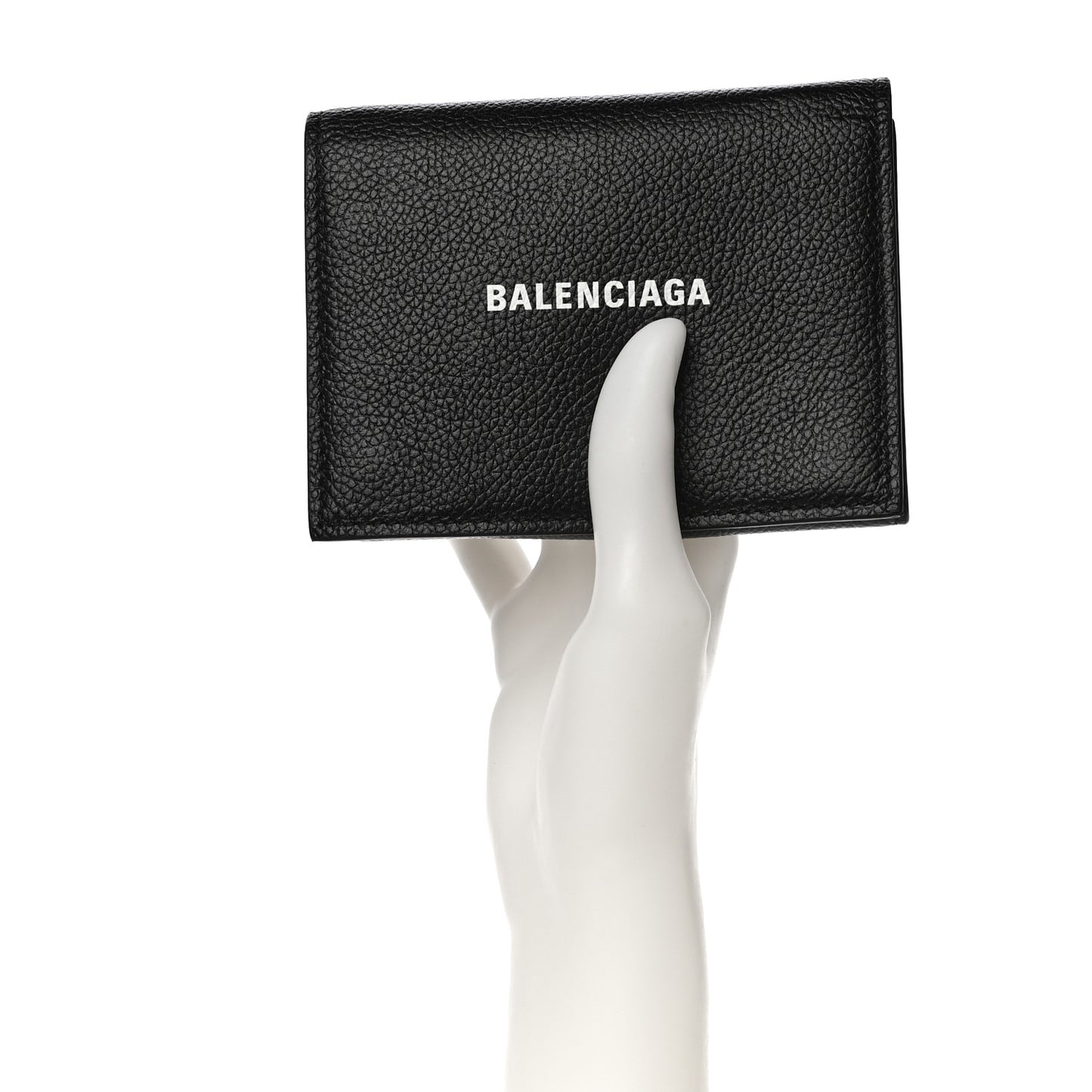 Grained Calfskin Logo Cash Chain Wallet Black White