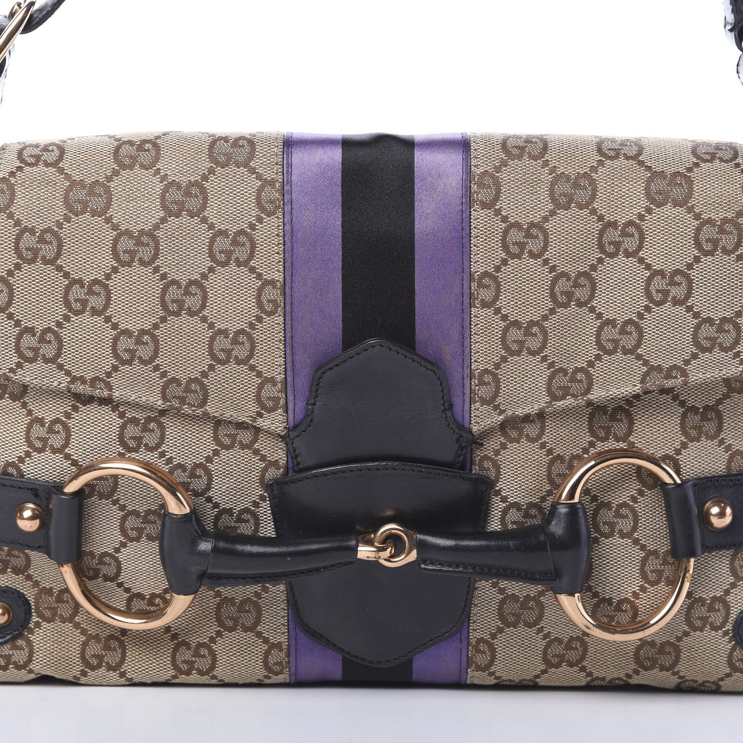Monogram Horsebit Web Flap Bag Brown Purple