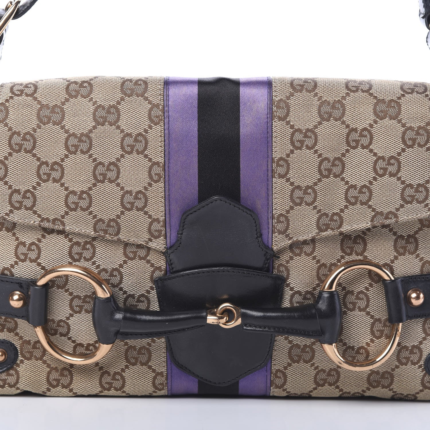 Gucci Monogram Horsebit Web Flap Bag Brown Purple 7 of 15