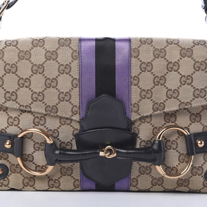 Gucci Monogram Horsebit Web Flap Bag Brown Purple 7 of 15