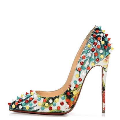 Christian Louboutin Crackled Calfskin Hawaiian Print Follies Spikes 120 Pumps 35 White Multi 1 of 7