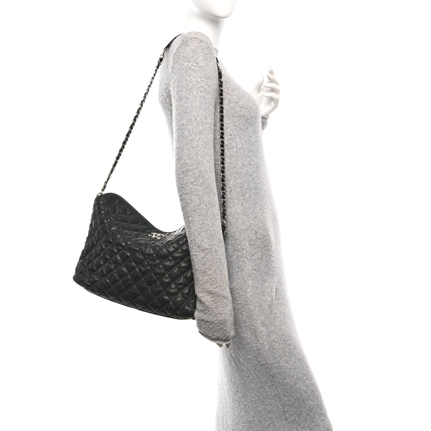Caviar Quilted French Riviera Hobo Black