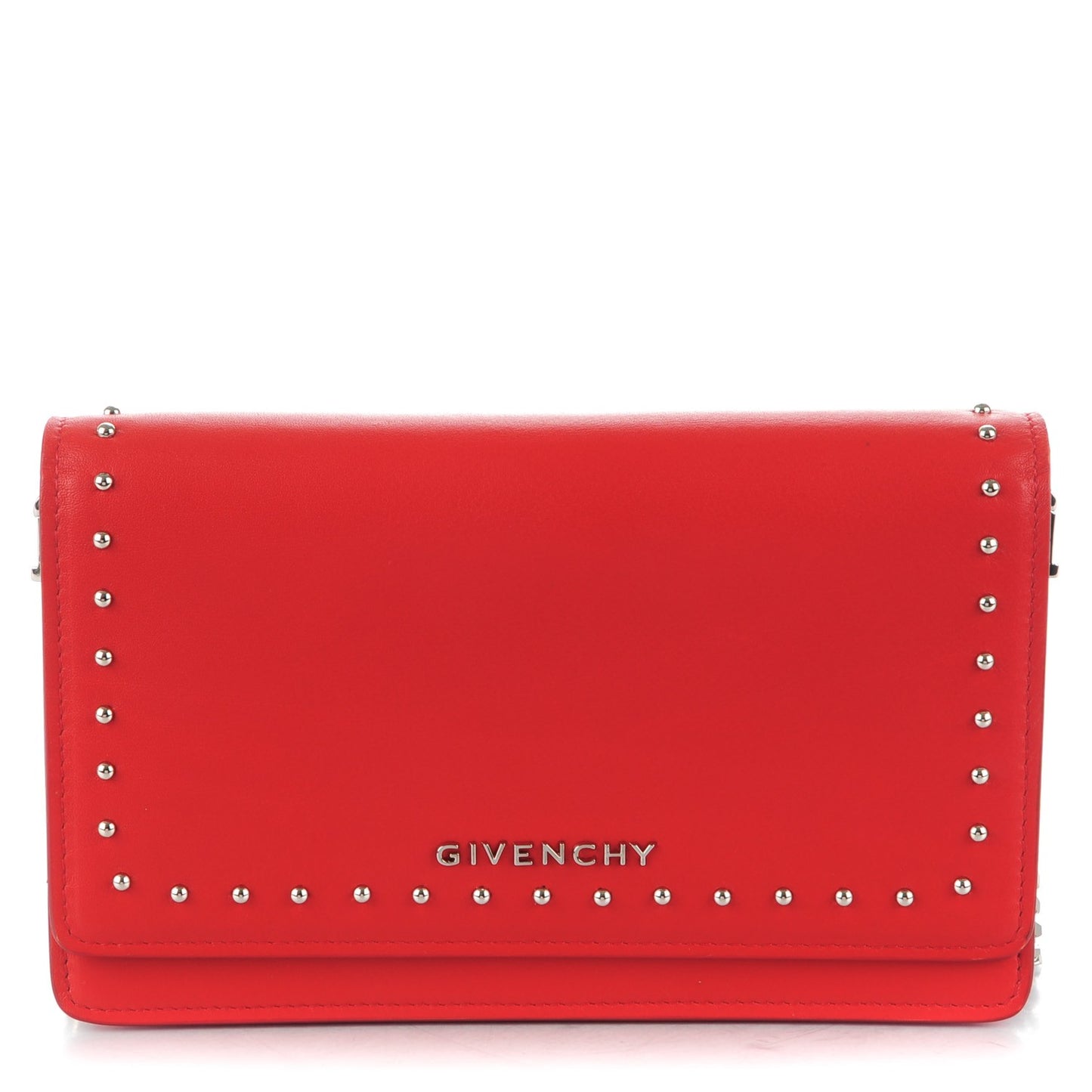 Calfskin Studded Pandora Chain Wallet Medium Red