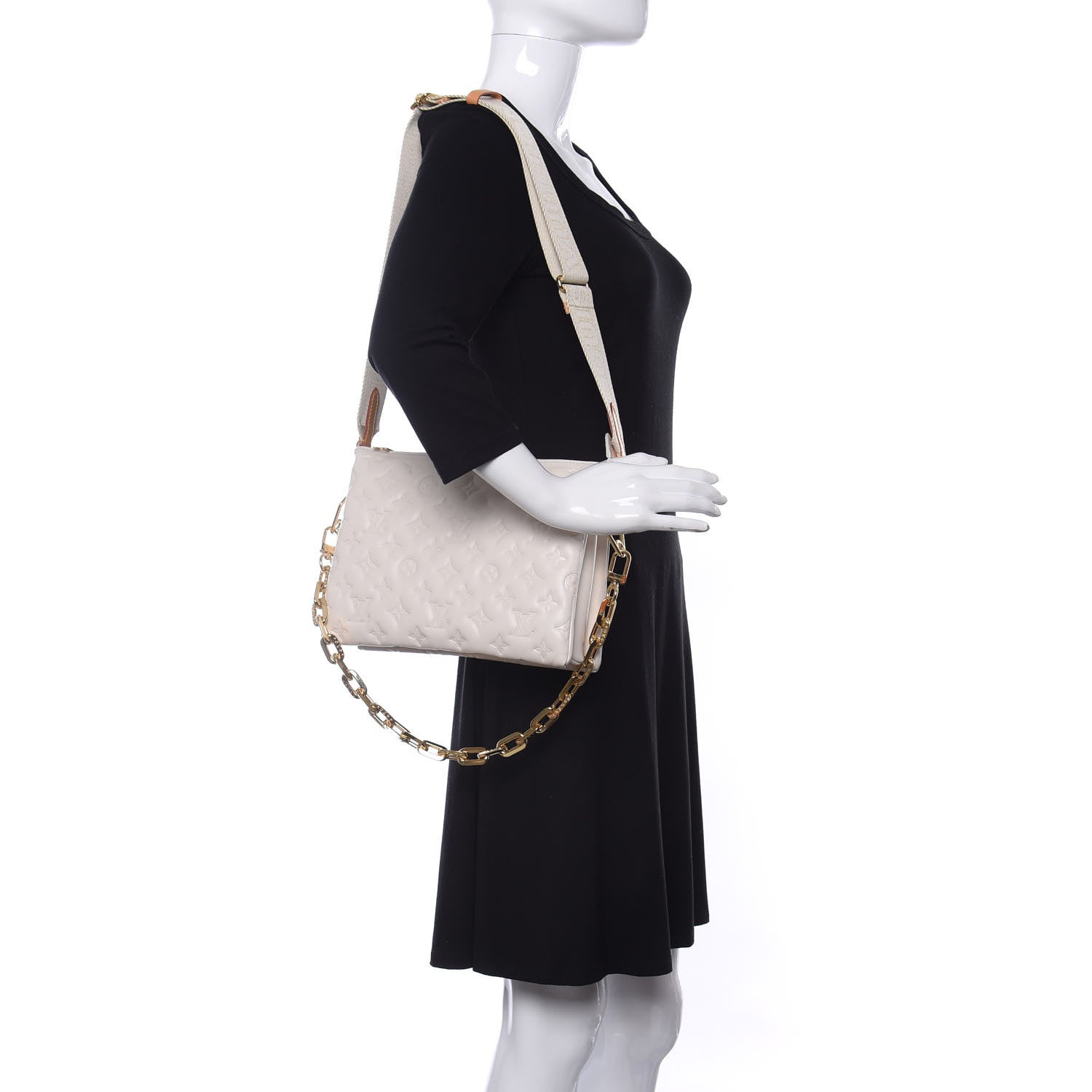 Louis Vuitton Lambskin Embossed Monogram Coussin PM Beige Cream 2 of 10