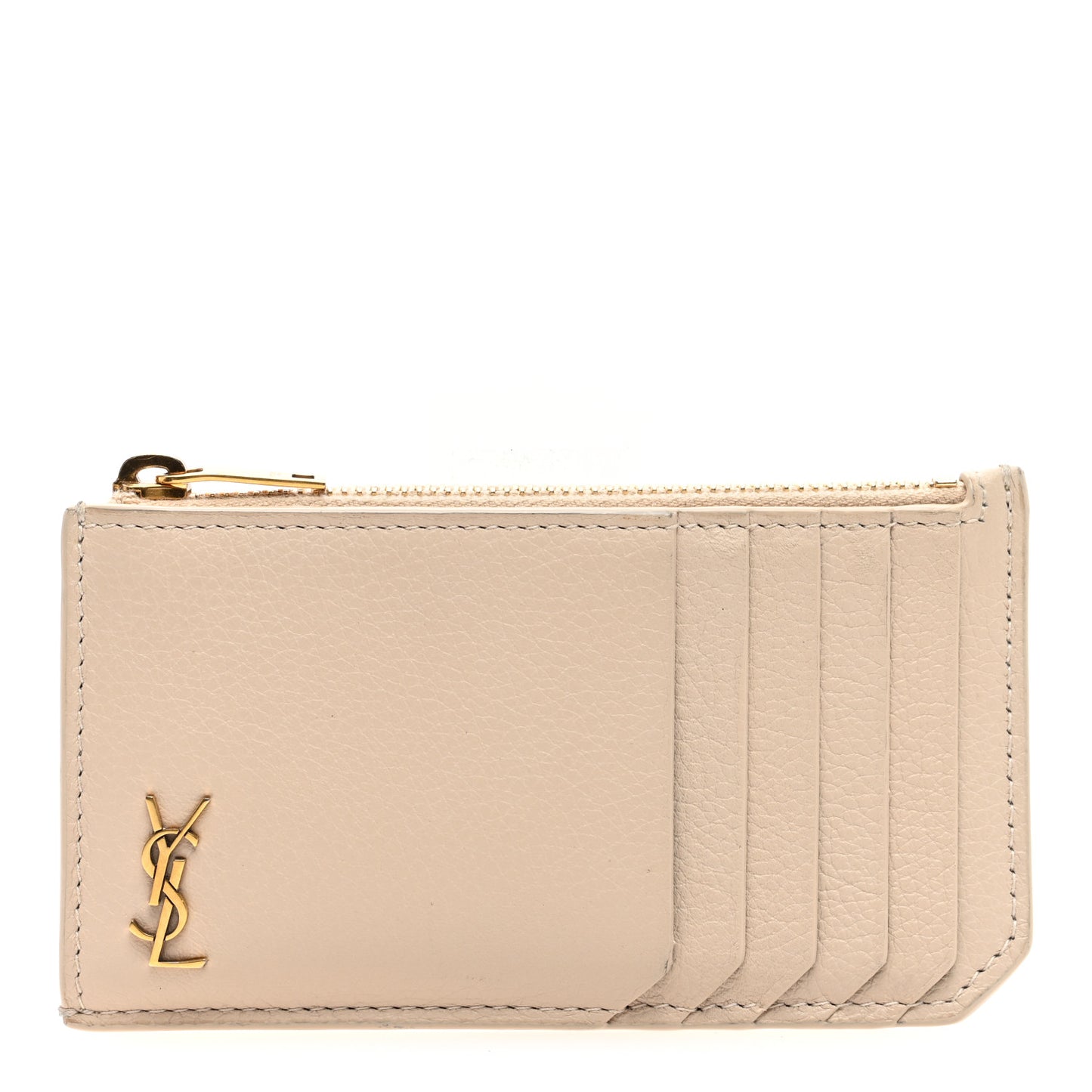 Grained Calfskin Monogram 5 Fragments Zip Pouch Card Holder Beige