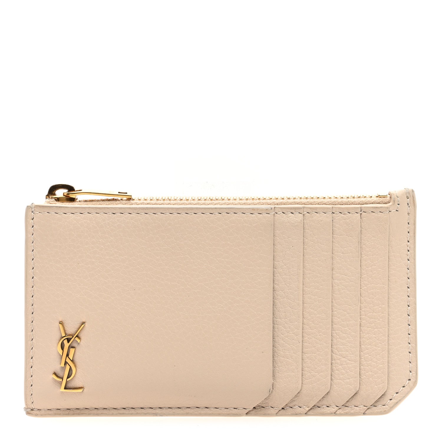 Saint Laurent Grained Calfskin Monogram 5 Fragments Zip Pouch Card Holder Beige 1 of 7