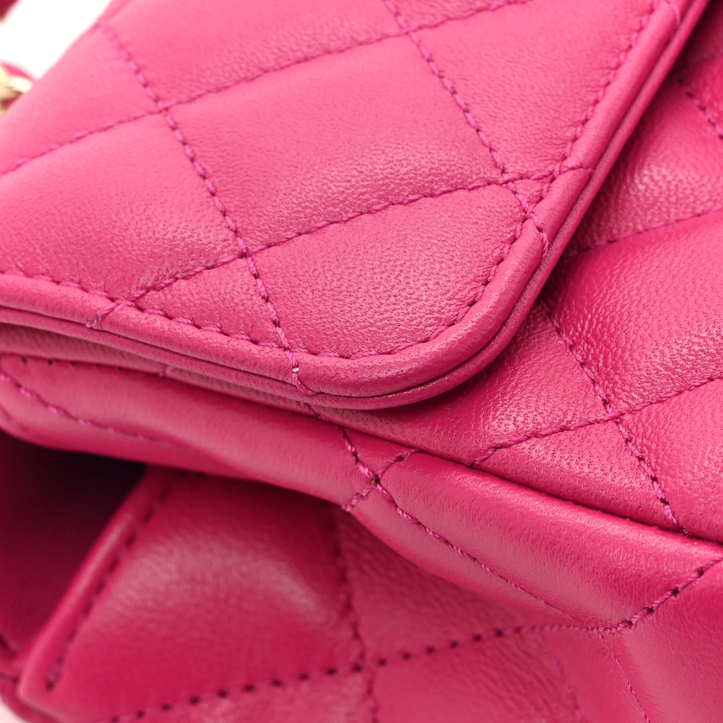 Lambskin Quilted Mini Crystal Top Handle Rectangular Flap Dark Pink