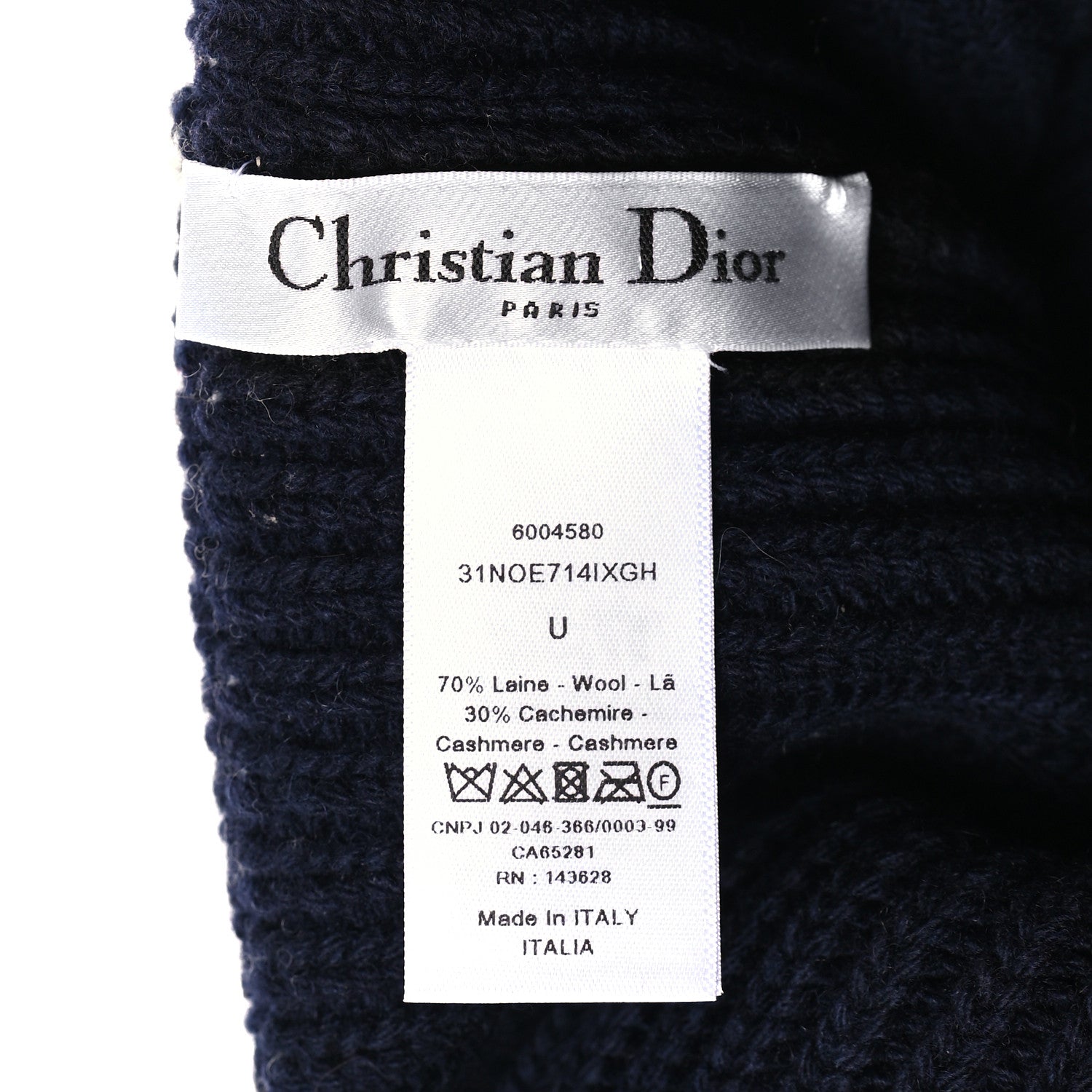 Christian Dior Cashmere Wool D-White Beanie Navy Blue White 3 of 3