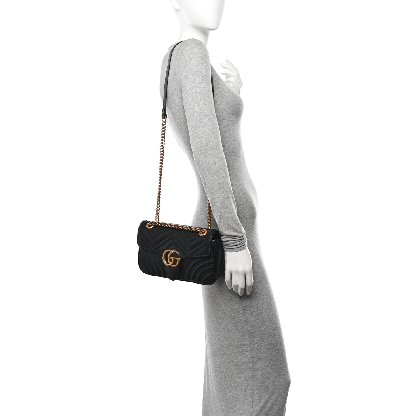 Calfskin Matelasse Small GG Marmont Shoulder Bag Black