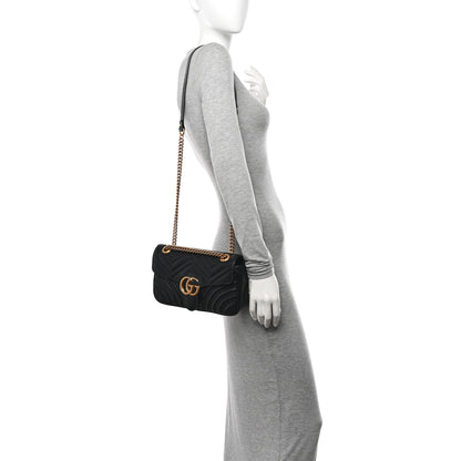 Gucci Calfskin Matelasse Small GG Marmont Shoulder Bag Black 2 of 11