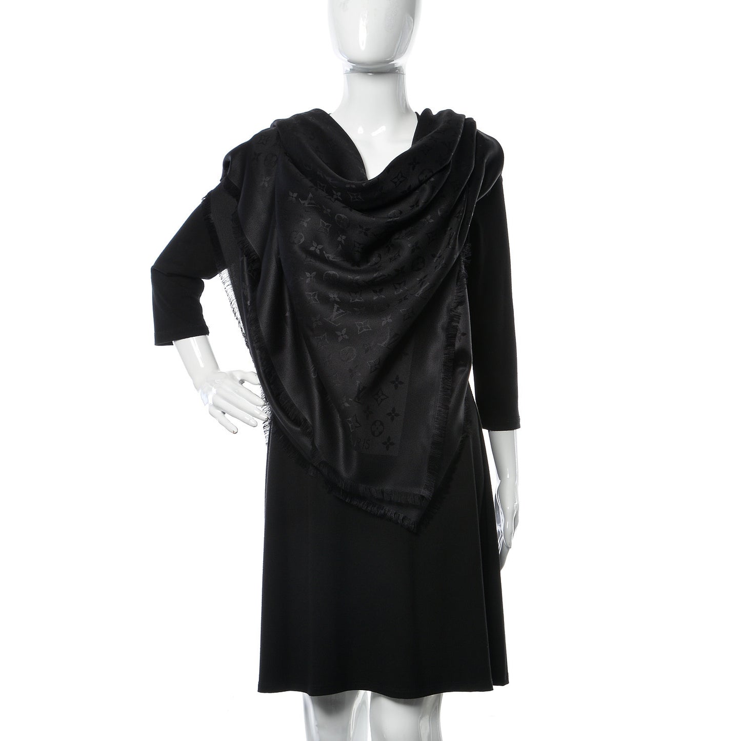 Silk Wool Monogram Shawl Black