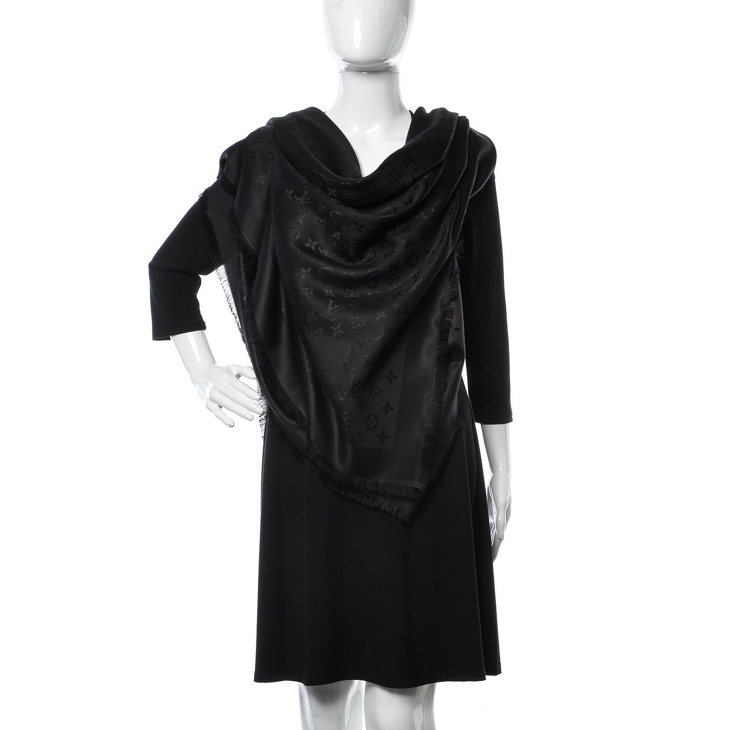 Louis Vuitton Silk Wool Monogram Shawl Black 2 of 6