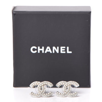 Chanel Pearl Crystal CC Snow Palace Earrings Silver 5 of 5