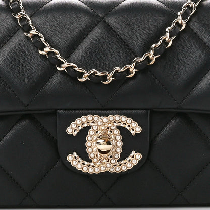 Chanel Lambskin Quilted Pearl CC Flap Clutch Black 9 of 12