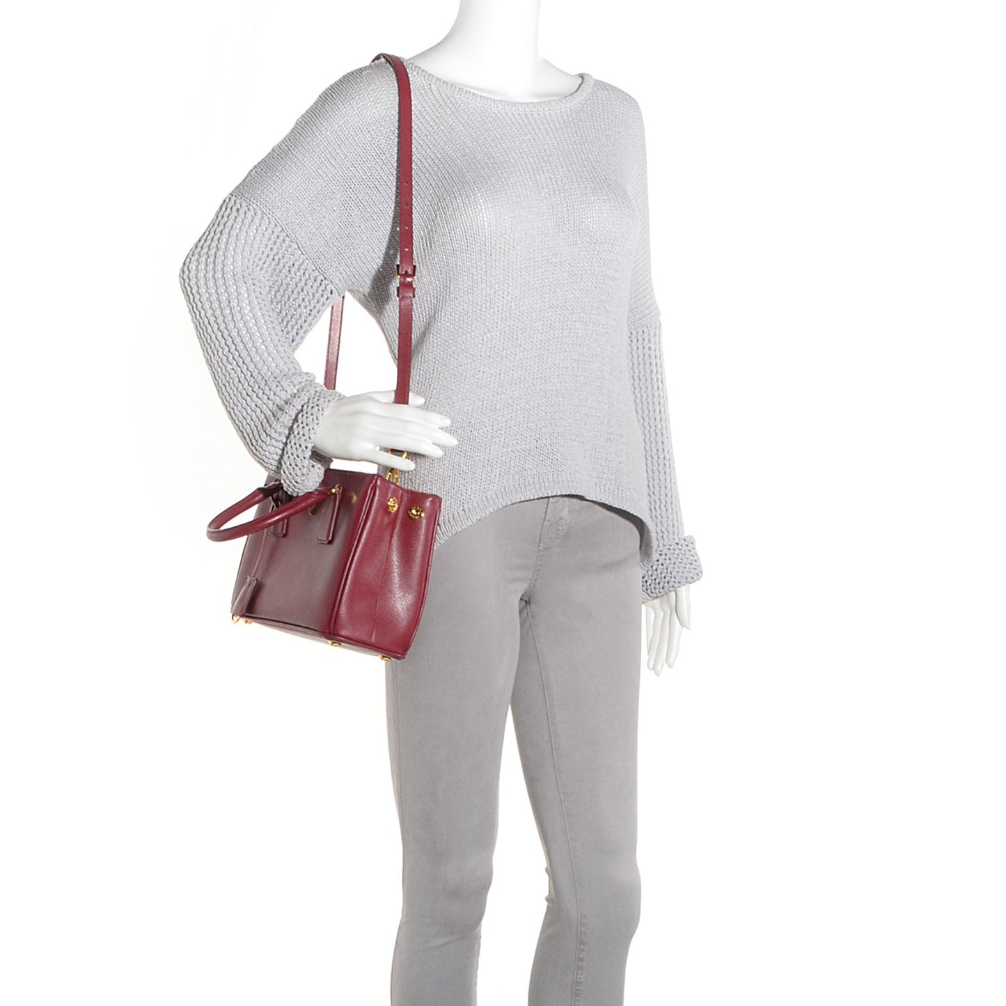 Saffiano Lux Mini Double Zip Tote Cherry