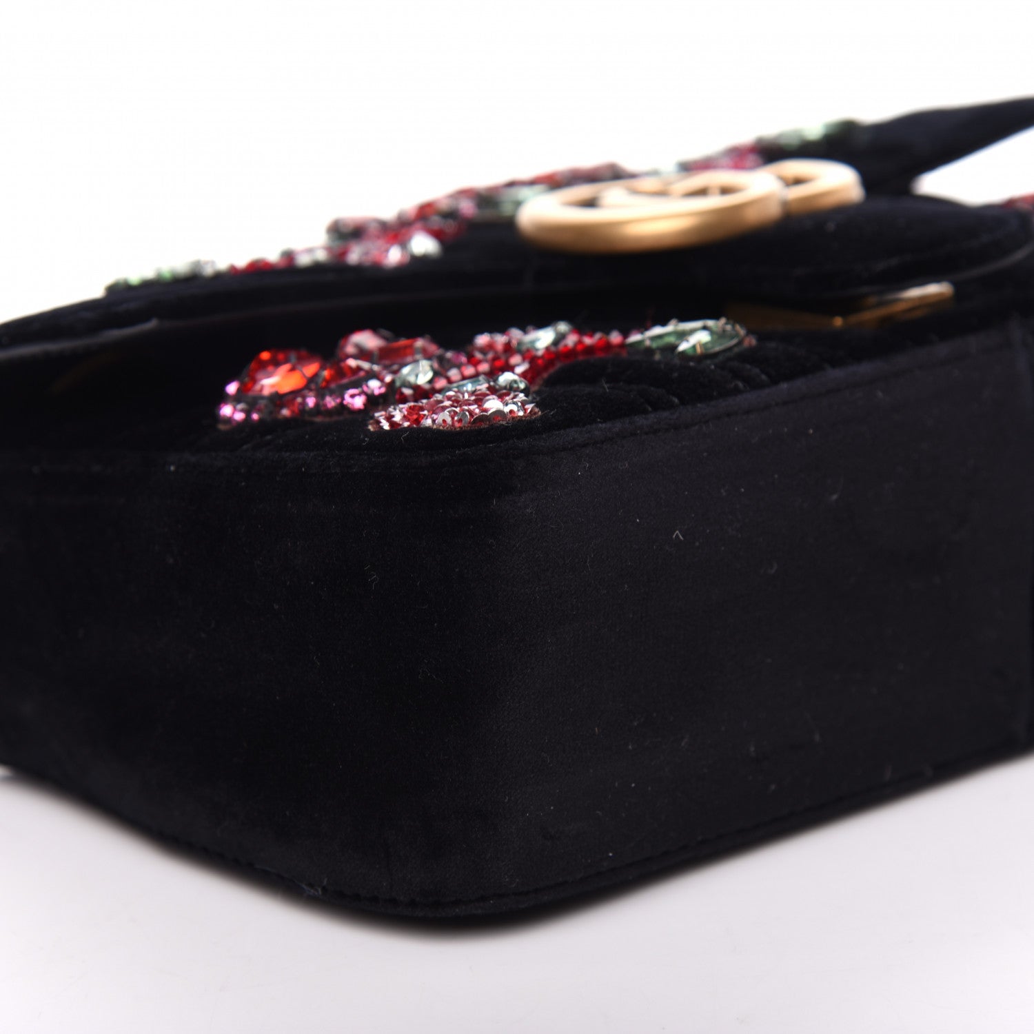 Gucci Velvet Matelasse Embroidered Mini GG Marmont Shoulder Bag Black 8 of 9