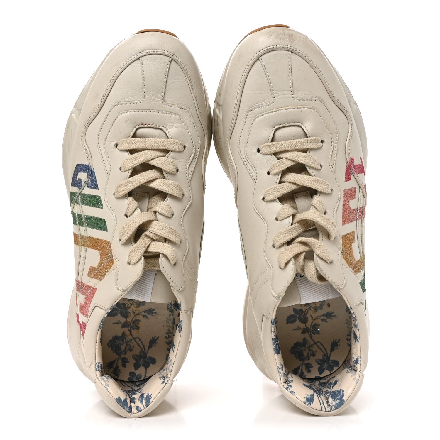 Gucci Calfskin Glitter Game Logo Womens Rhyton Sneakers 39 Mystic White 5 of 8