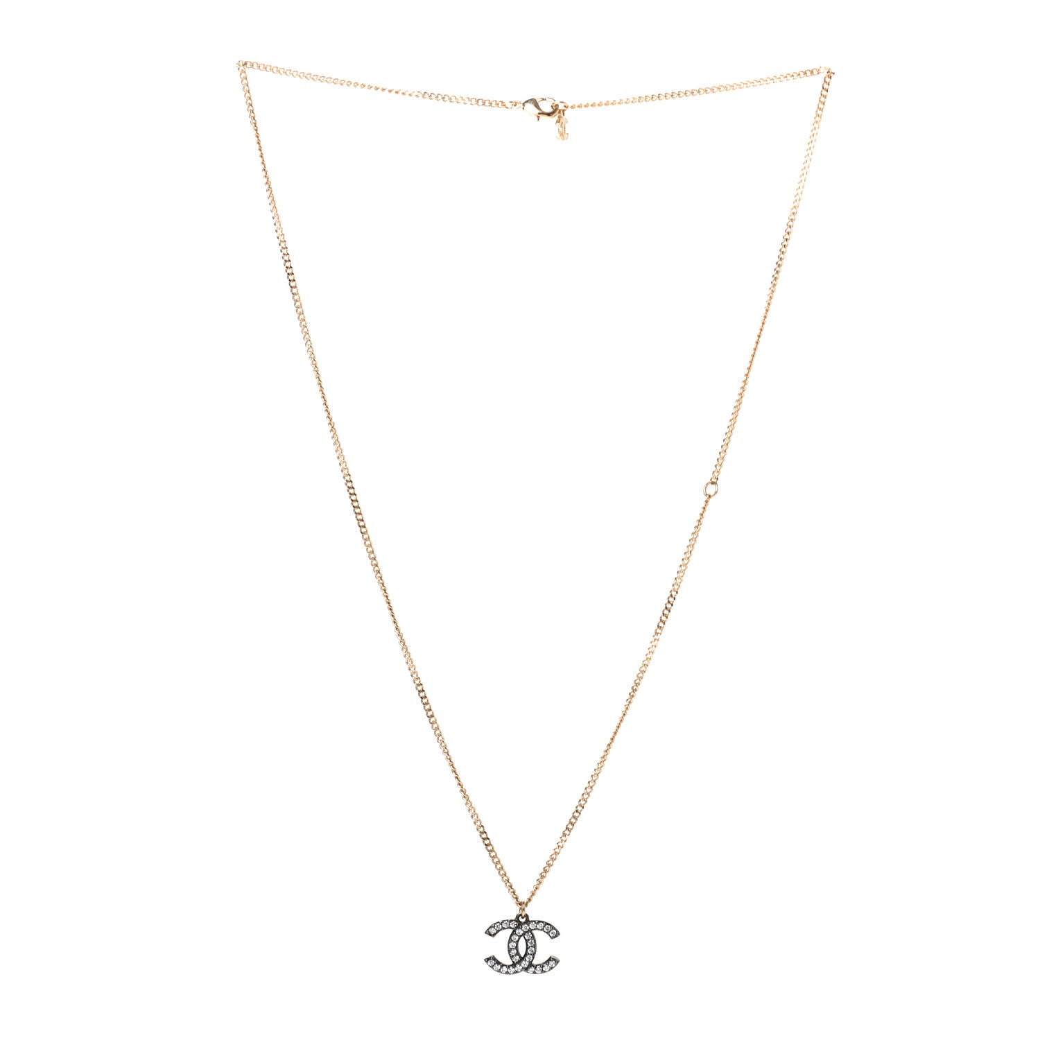Chanel Crystal CC Pendant Necklace Gold 2 of 4