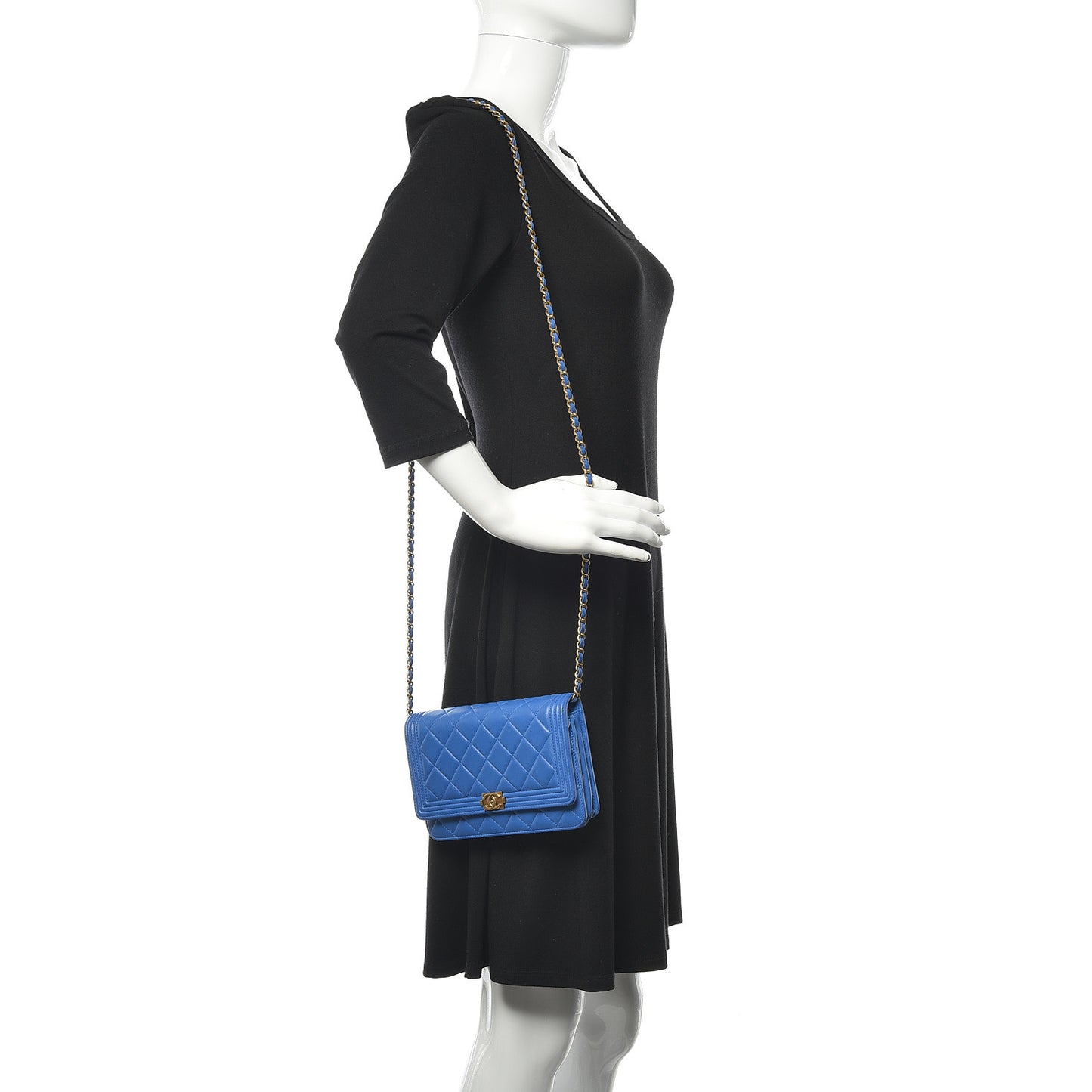 Lambskin Quilted Boy Wallet On Chain WOC Blue