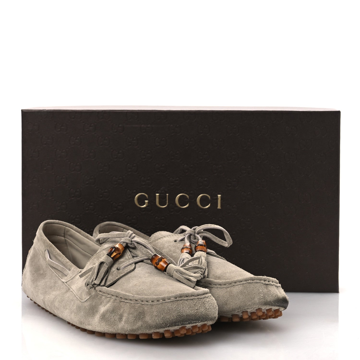 Gucci Suede Bamboo Tassel Mens Driver Loafers 9 Beige 1792165