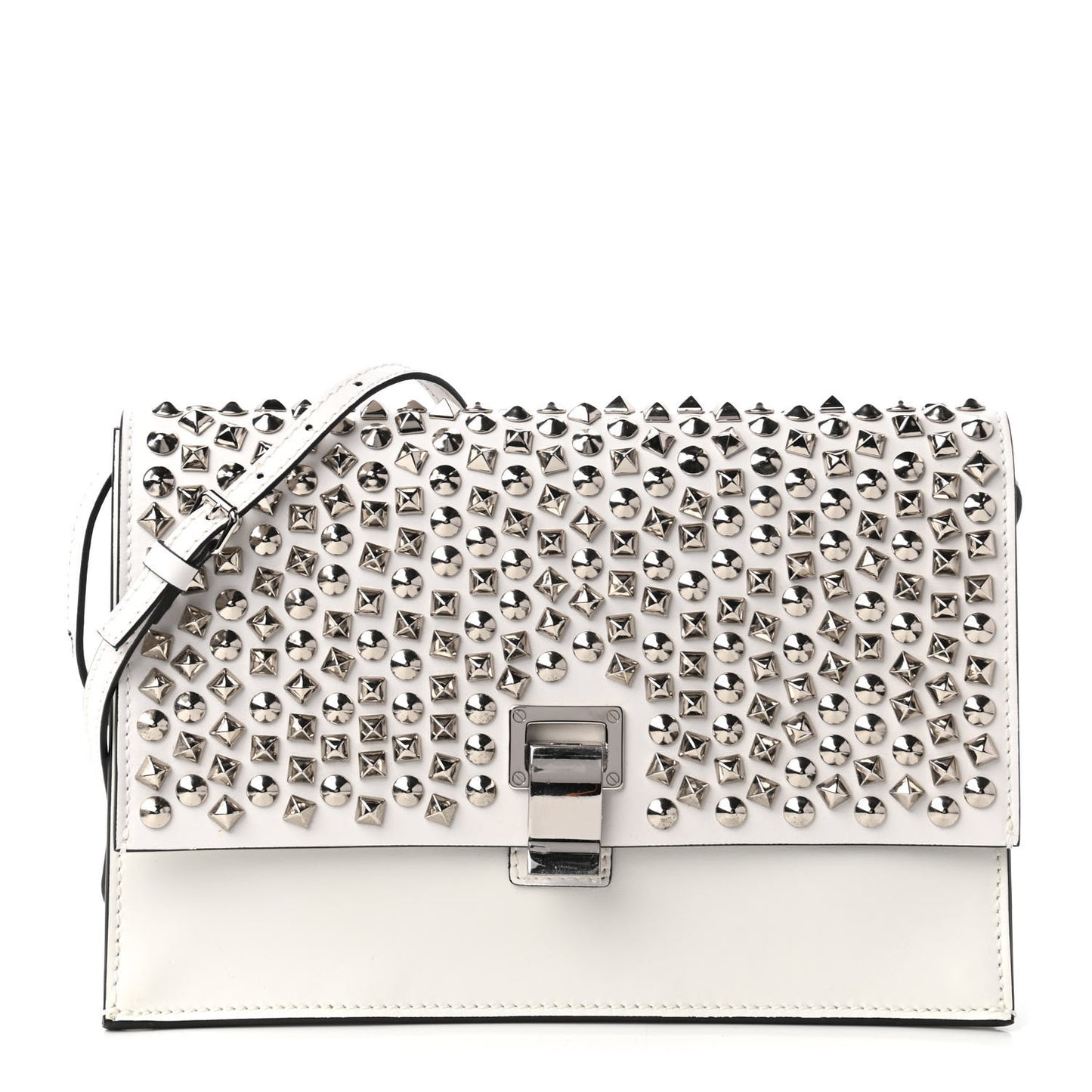Calfskin Lambskin Studded Small Lunch Bag White