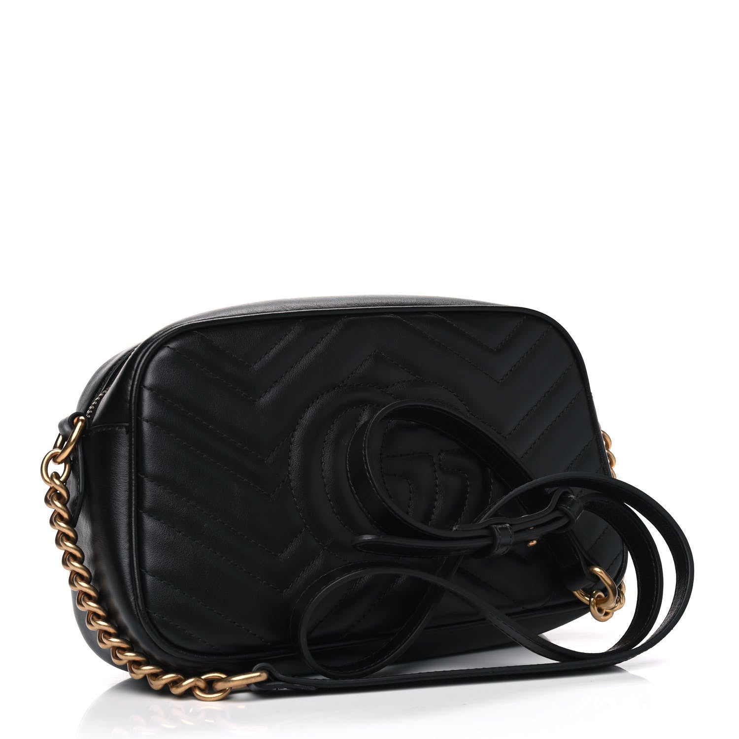 Gucci Calfskin Matelasse Small GG Marmont Chain Shoulder Bag Black 2 of 4