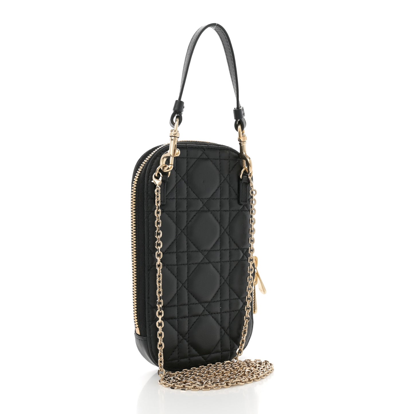 Lambskin Cannage Lady Dior Phone Holder Black