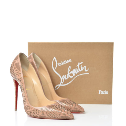 Christian Louboutin Patent Suede Burma Laser Cut Kristali 120 Pumps 39 Nude 12 of 12