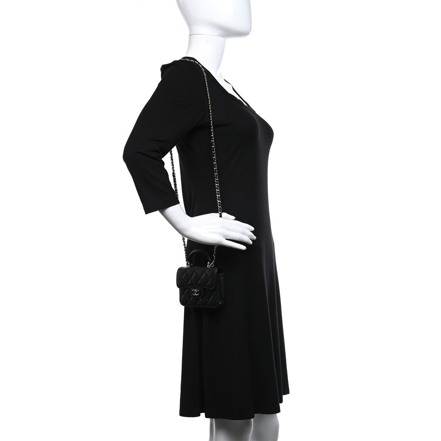 Chanel Lambskin Quilted Top Handle Flap Clutch With Chain Black 2 of 9