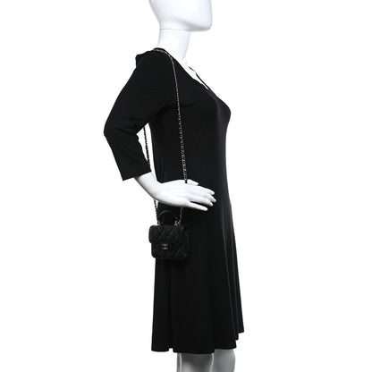 Chanel Lambskin Quilted Top Handle Flap Clutch With Chain Black 2 of 9