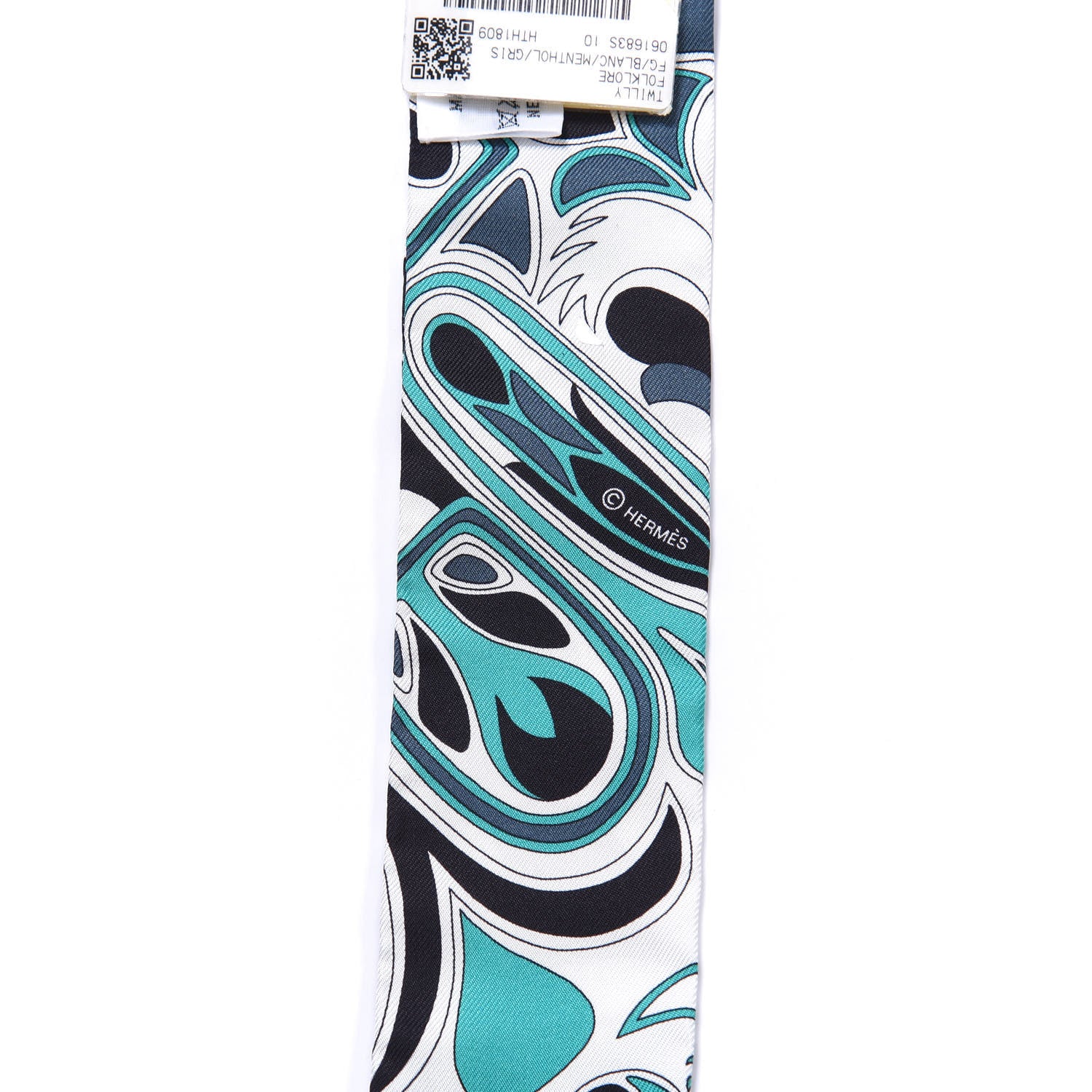 Hermes Silk Folklore Twilly White Menthol Gris 3 of 4