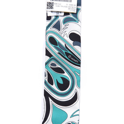 Hermes Silk Folklore Twilly White Menthol Gris 3 of 4