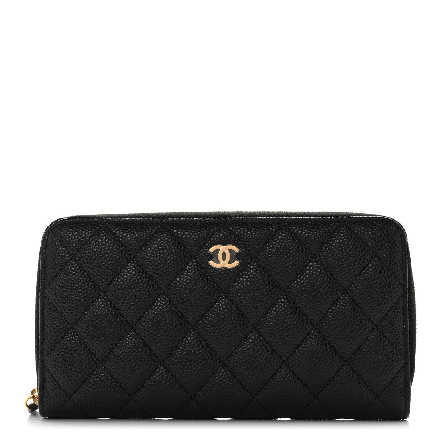Caviar Quilted Large Gusset Zip Around Wallet Black