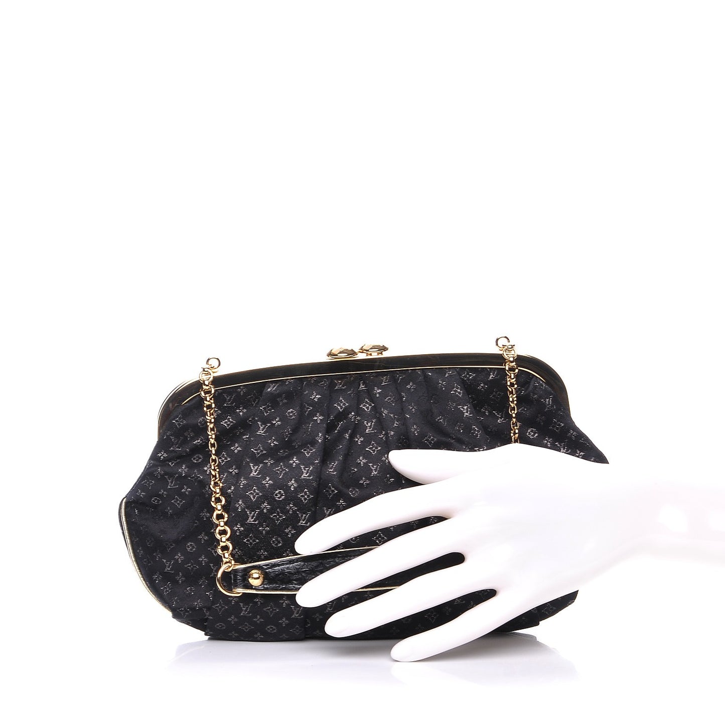 Satin Monogram Aumoniere Clutch Black