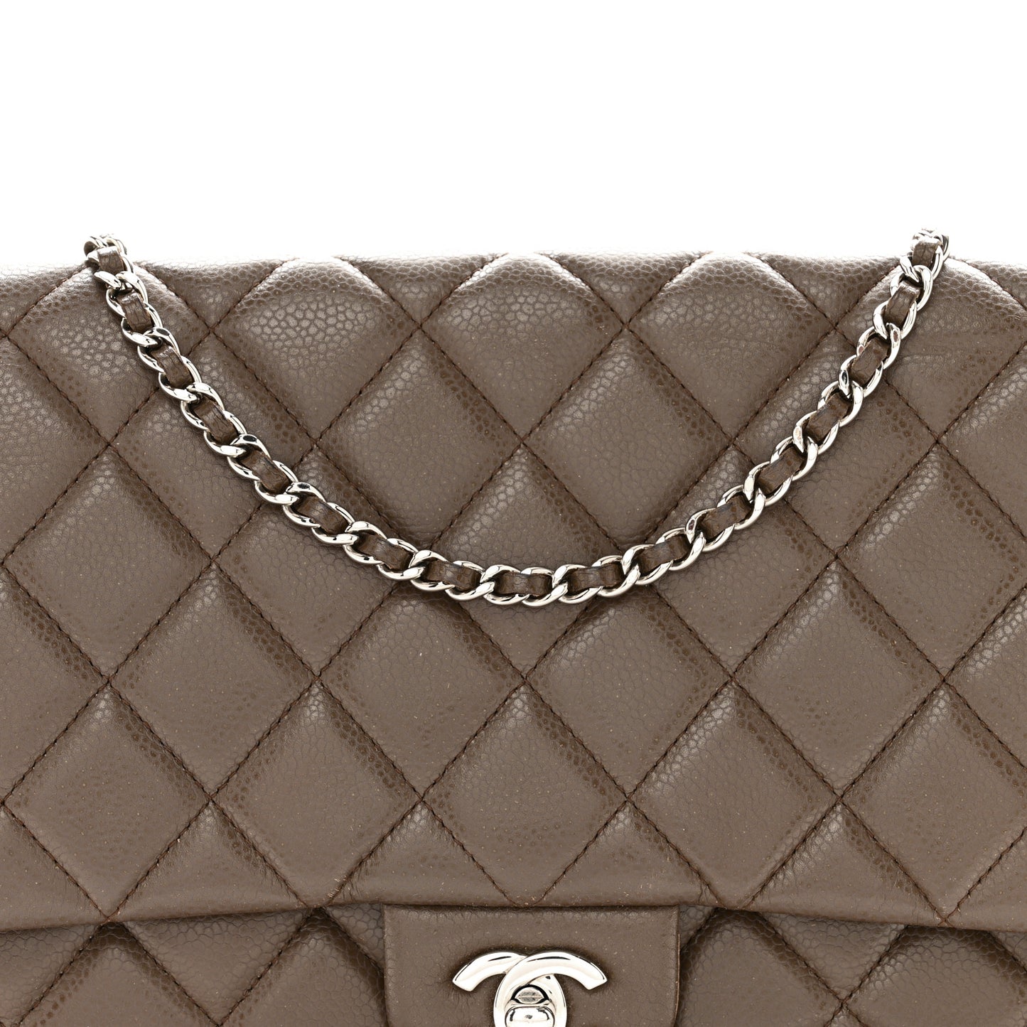 Caviar Quilted Clutch With Chain Flap Brown