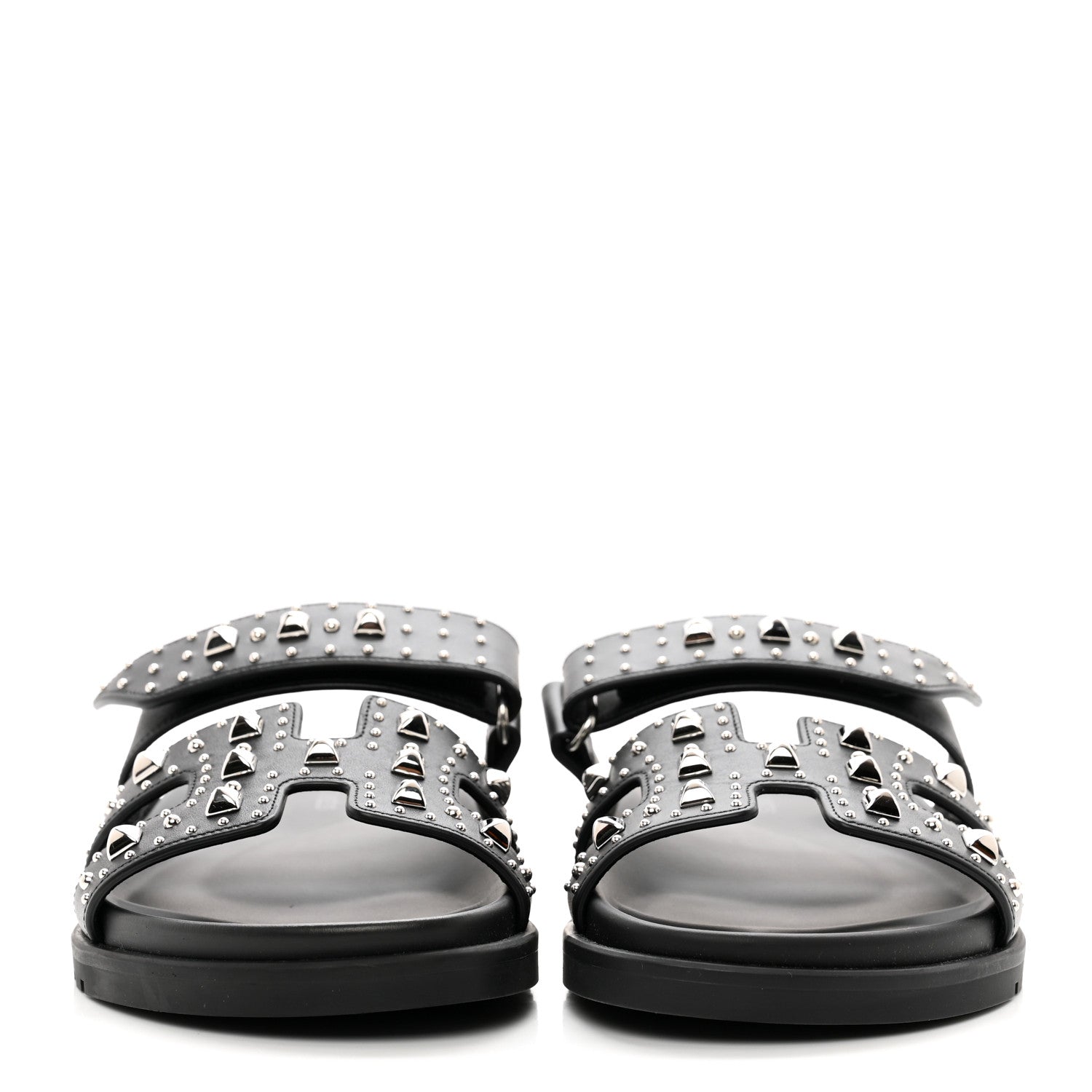 Hermes Calfskin Studded Womens Chypre Sandals 37 Black 2 of 9