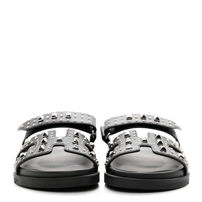 Hermes Calfskin Studded Womens Chypre Sandals 37 Black 2 of 9