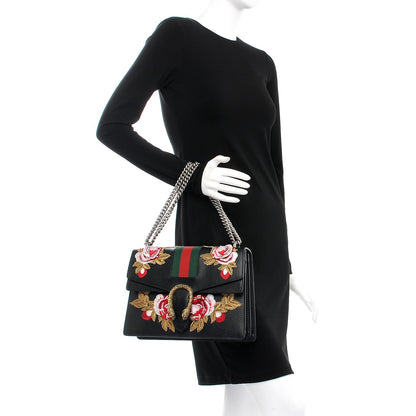 Gucci Calfskin Web Floral Embroidered Medium Dionysus Shoulder Bag Black 2 of 10