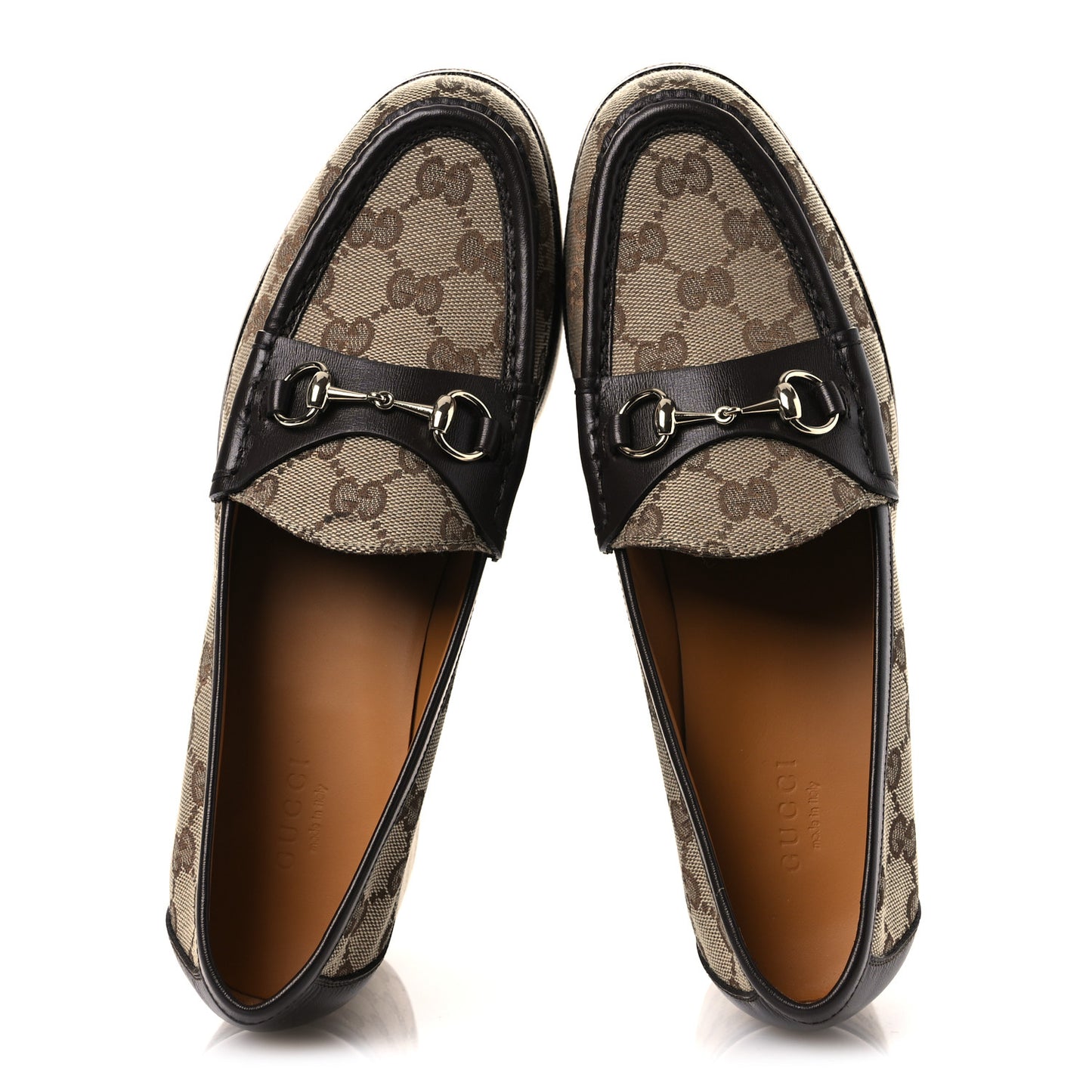 Canvas GG Monogram Horsebit Calfskin Womens Horsebit Platform Loafers 38.5 Beige Ebony