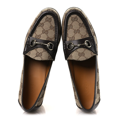 Gucci Canvas GG Monogram Horsebit Calfskin Womens Horsebit Platform Loafers 38.5 Beige Ebony 2 of 13