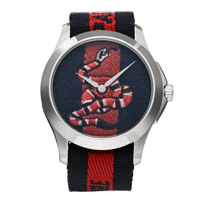 Gucci Stainless Steel Nylon 38mm Le Marche Des Merveilles Snake Quartz Watch Navy 1 of 4