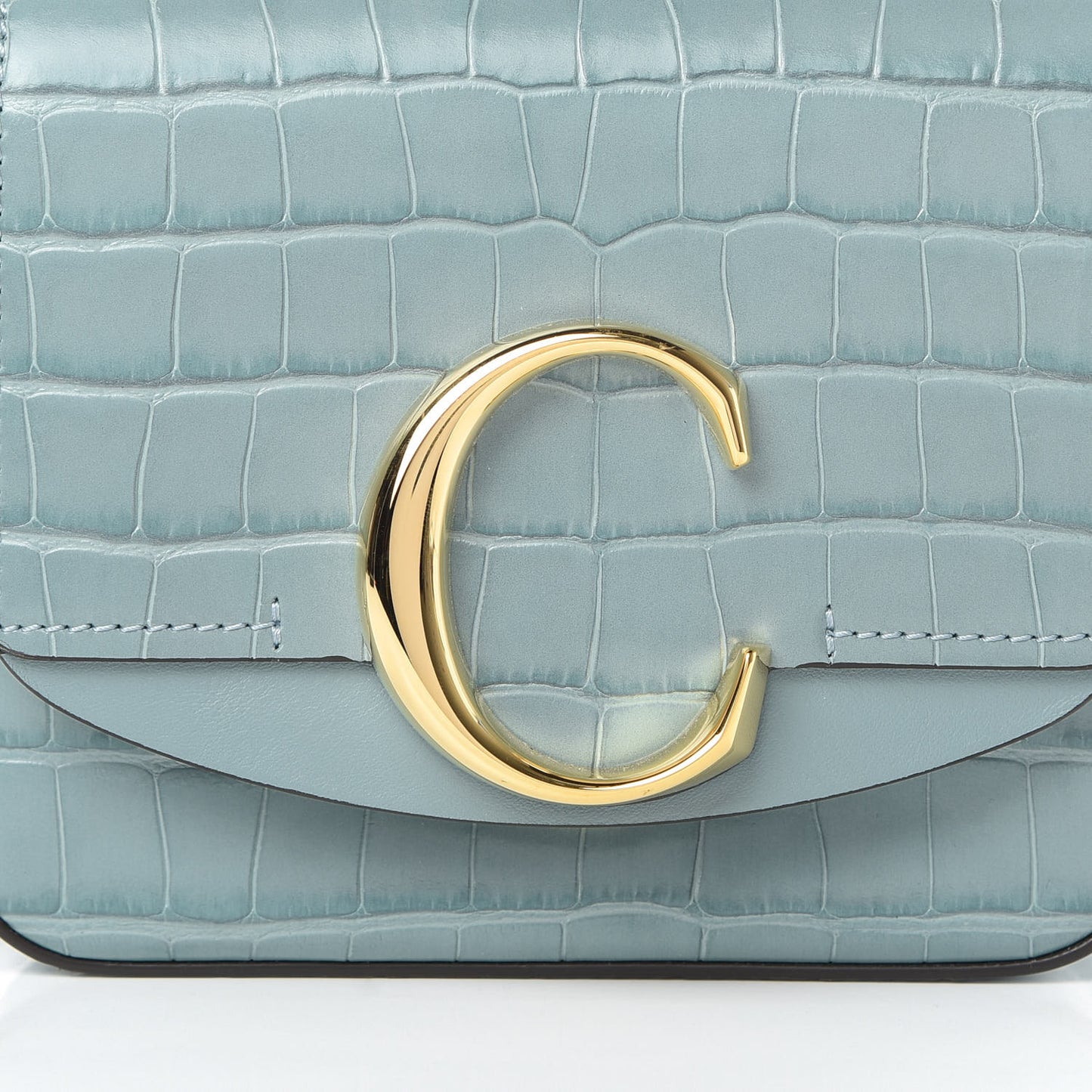 Calfskin Crocodile Embossed Mini C Bag Faded Blue