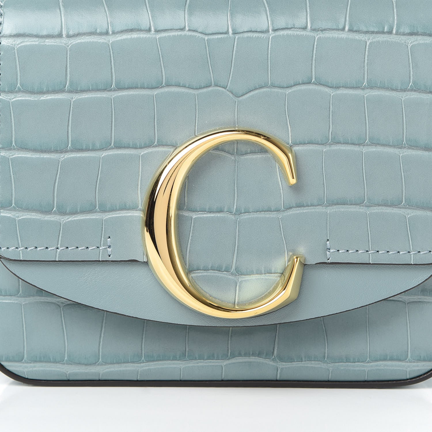 Chloe Calfskin Crocodile Embossed Mini C Bag Faded Blue 8 of 10