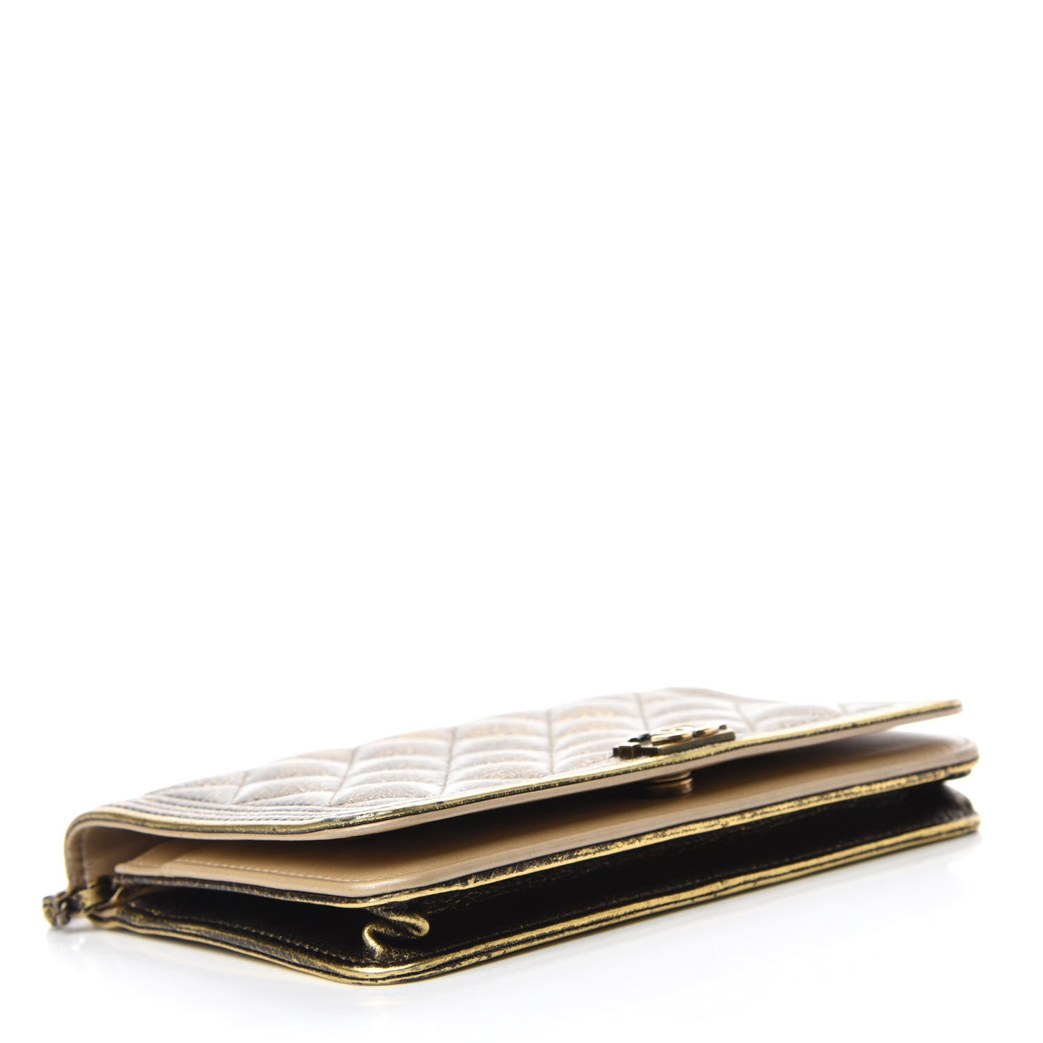 Chanel Cracked Metallic Calfskin Quilted Boy Wallet On Chain WOC Gold 4 of 15