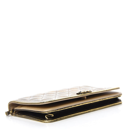 Chanel Cracked Metallic Calfskin Quilted Boy Wallet On Chain WOC Gold 4 of 15