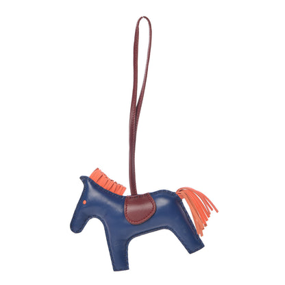 Hermes Milo Lambskin Grigri Rodeo Horse Bag Charm MM Bleu de Malte Rouge H Peony 1 of 4
