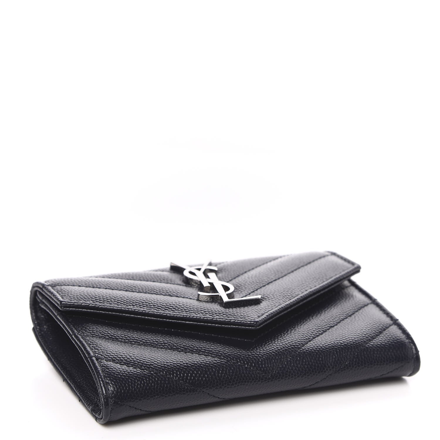 Saint Laurent Grain De Poudre Matelasse Chevron Small Monogram Envelope Wallet Deep Marine 4 of 8