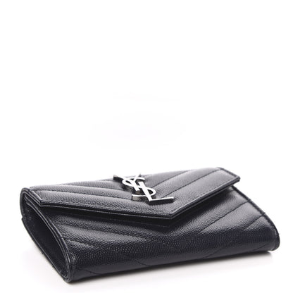 Saint Laurent Grain De Poudre Matelasse Chevron Small Monogram Envelope Wallet Deep Marine 4 of 8