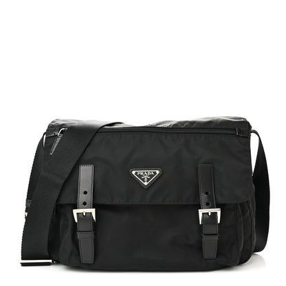 Prada Tessuto Nylon Saffiano Vela Messenger Bag Black 1 of 10